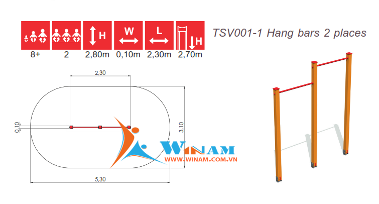 Thiết bị vận động - Winplay - TSV001-1 Hang bars 2 places