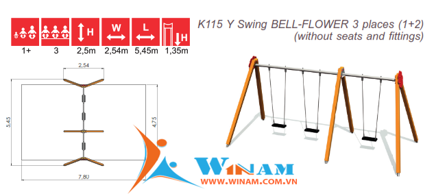 Xích đu - Winplay - K115 Y Swing BELL-FLOWER 3 places (1+2)