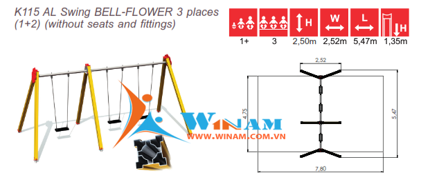 Xích đu - Winplay - K115 AL BELL-FLOWER 3 places (1+2) 