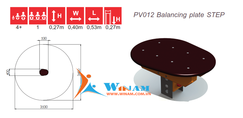 Thiết bị vận động thăng bằng - Winplay - PV012 Balancing plate STEP